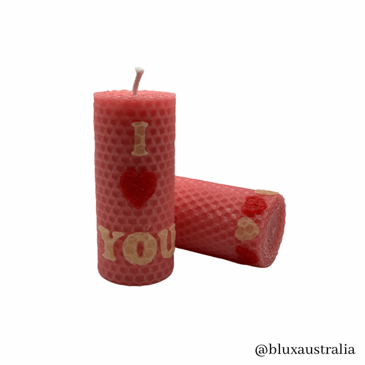 10cm tall Hand Rolled Beeswax Candle - Love Collection