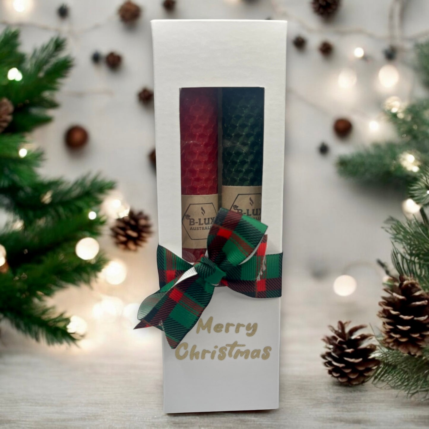 Christmas Hand-rolled  Beeswax Candles - 20cm Tall  (Set of 2)